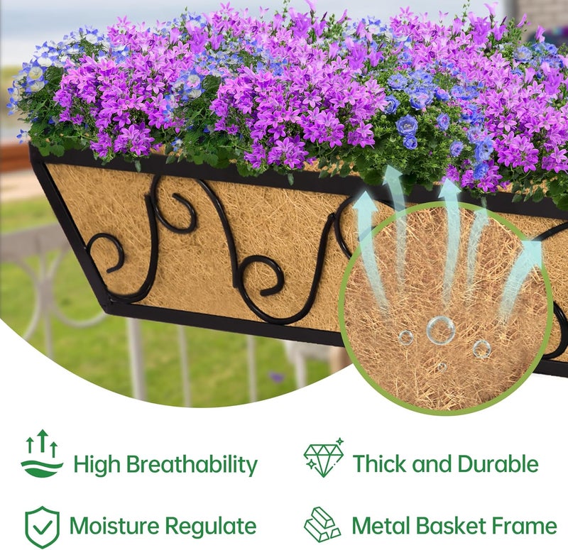 YM 24 Inch Large Window Box Planter with Coco Liner, Outdoor Deck Fence Porch Patio Planter-Butterfly - Image 3
